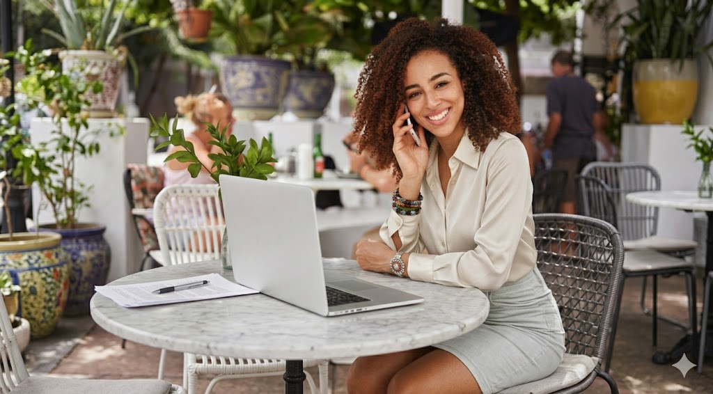 Woman using laptop